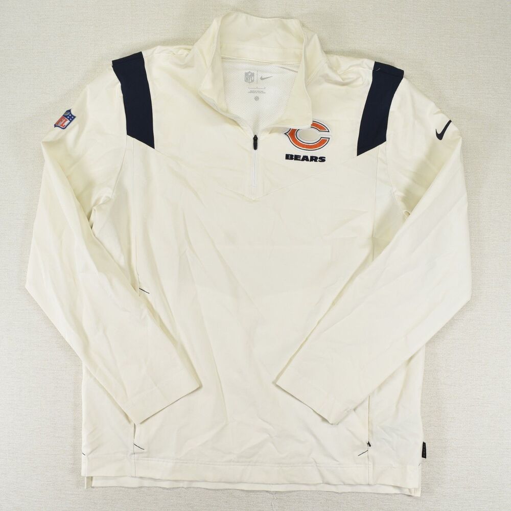 Nike NFL Chicago Bears Mens L 1/4 Zip Pullover Jacket White Off White Sideline